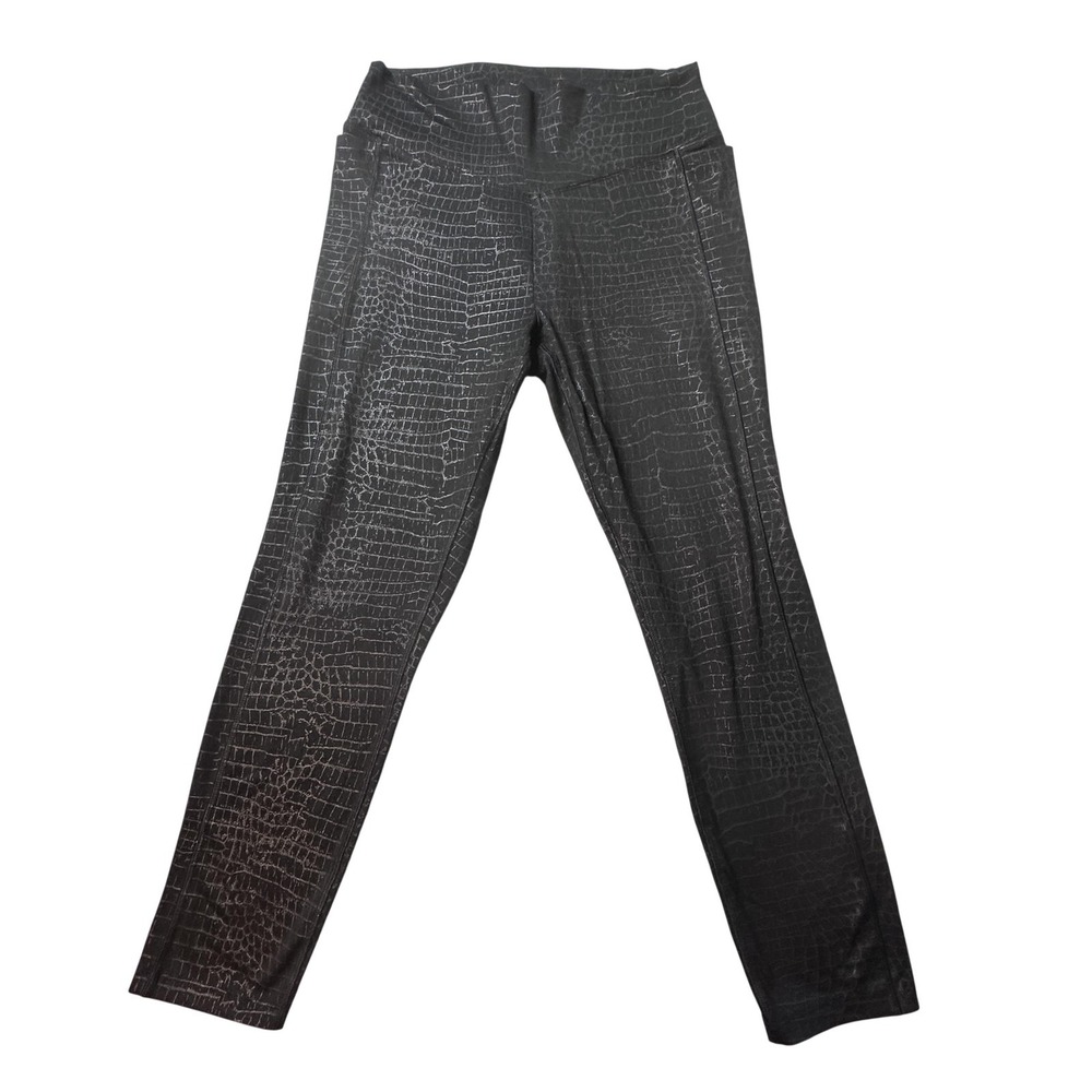 PINK‎ Sport Ankle Leggings Womens Large Black Croc Animal Print Skinny Pockets